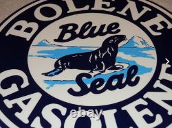 Vintage Bolene Blue Seal Gasoline 11 3/4 Porcelain Metal Enamel Gas & Oil Sign