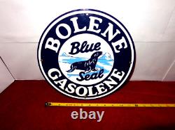 Vintage Bolene Blue Seal Gasoline 11 3/4 Porcelain Metal Enamel Gas & Oil Sign