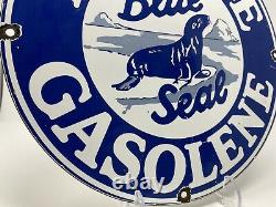 Vintage Bolene Blue Seal Gasoline Porcelain Sign Gas Station Pump Plate Oil