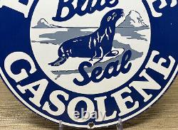 Vintage Bolene Gasoline Porcelain Sign Gasoline Gas Station Pump Plate Blue Seal