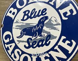 Vintage Bolene Gasoline Porcelain Sign Gasoline Gas Station Pump Plate Blue Seal