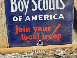 Vintage Boy Scouts Of America Porcelain Sign Join Your Local Troop Camping Club
