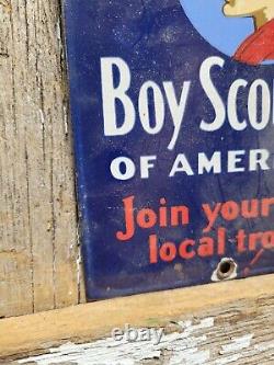 Vintage Boy Scouts Of America Porcelain Sign Join Your Local Troop Camping Club