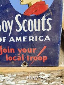 Vintage Boy Scouts Of America Porcelain Sign Join Your Local Troop Camping Club