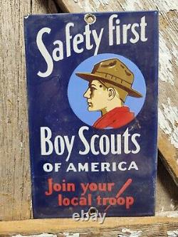 Vintage Boy Scouts Of America Porcelain Sign Join Your Local Troop Camping Club