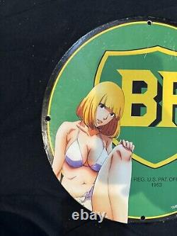 Vintage Bp Pinup Girl Bikini Porcelain Gas Oil Station Garage Mancave Pump Sign