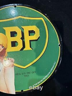 Vintage Bp Pinup Girl Bikini Porcelain Gas Oil Station Garage Mancave Pump Sign