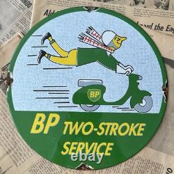 Vintage Bp Two-stroke Service Motor Oil Gasoline 12 Inch Porcelain Enamel Sign