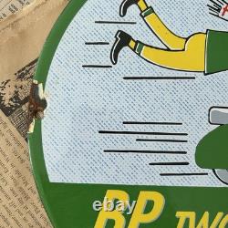 Vintage Bp Two-stroke Service Motor Oil Gasoline 12 Inch Porcelain Enamel Sign