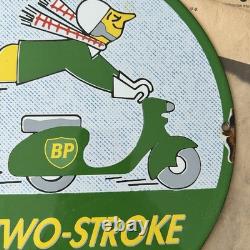 Vintage Bp Two-stroke Service Motor Oil Gasoline 12 Inch Porcelain Enamel Sign
