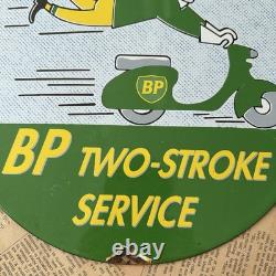 Vintage Bp Two-stroke Service Motor Oil Gasoline 12 Inch Porcelain Enamel Sign