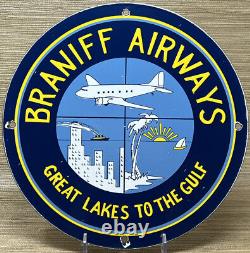 Vintage Braniff Airways Porcelain Sign Sales Service Gas Oil Aviation Airplane