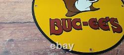 Vintage Buc-ee's Porcelain Highway Road Trip Gas Service Station Pump Plate Sign