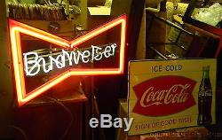 Vintage Budweiser Beer Bow Tie Neon Lighted Bar Advertising Window Sign US Made