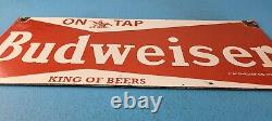 Vintage Budweiser Beer Porcelain King Of All Beer Gas Service Pump Plate Sign