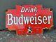 Vintage Budweiser Porcelain Beer Sign Restaurant Bar Pub Alcohol Gas Oil Soda