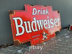 Vintage Budweiser Porcelain Beer Sign Restaurant Bar Pub Alcohol Gas Oil Soda