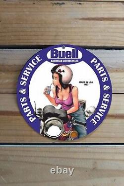 Vintage Buell American Motorcycles Parts Service Pinupgirl Porcelain Enamel Sign