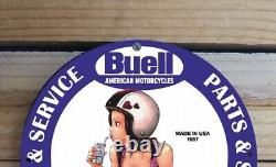 Vintage Buell American Motorcycles Parts Service Pinupgirl Porcelain Enamel Sign