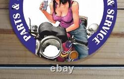 Vintage Buell American Motorcycles Parts Service Pinupgirl Porcelain Enamel Sign
