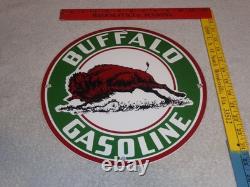 Vintage Buffalo Gasoline & Western Bison Animal 11 3/4 Porcelain Metal Oil Sign