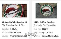 Vintage Buffalo Gasoline & Western Bison Animal 11 3/4 Porcelain Metal Oil Sign