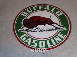 Vintage Buffalo Gasoline & Western Bison Animal 11 3/4 Porcelain Metal Oil Sign