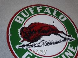 Vintage Buffalo Gasoline & Western Bison Animal 11 3/4 Porcelain Metal Oil Sign