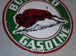Vintage Buffalo Gasoline & Western Bison Animal 11 3/4 Porcelain Metal Oil Sign