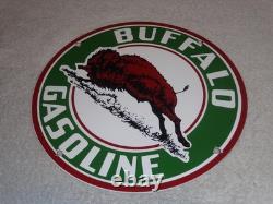 Vintage Buffalo Gasoline & Western Bison Animal 11 3/4 Porcelain Metal Oil Sign
