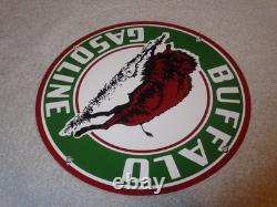 Vintage Buffalo Gasoline & Western Bison Animal 11 3/4 Porcelain Metal Oil Sign