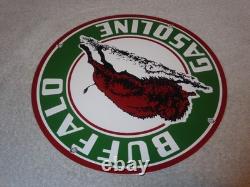 Vintage Buffalo Gasoline & Western Bison Animal 11 3/4 Porcelain Metal Oil Sign