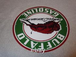 Vintage Buffalo Gasoline & Western Bison Animal 11 3/4 Porcelain Metal Oil Sign