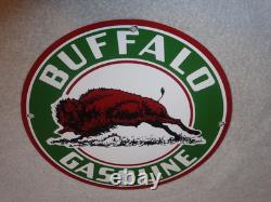 Vintage Buffalo Gasoline & Western Bison Animal 11 3/4 Porcelain Metal Oil Sign