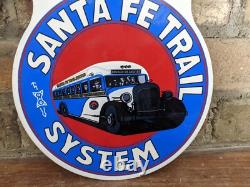 Vintage Bus Depot Santa Fe Trail System Porcelain Sign Transportation 12 X 10