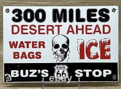 Vintage Buz's Route 66 Porcelain Sign Gas Oil Road Shield Pump Plate Skull Ice