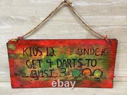 Vintage CARNIVAL FAIR Sign Folk Art Wood 4 darts bust 3 Handmade Painted