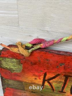 Vintage CARNIVAL FAIR Sign Folk Art Wood 4 darts bust 3 Handmade Painted