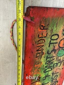 Vintage CARNIVAL FAIR Sign Folk Art Wood 4 darts bust 3 Handmade Painted