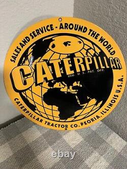 Vintage CATERPILLAR Sales and Service Porcelain Sign, Heavy