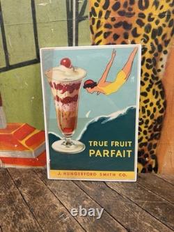 Vintage C. 1930 J Hungerford Smith True Fruit Parfait Sign Ice Cream Fountain