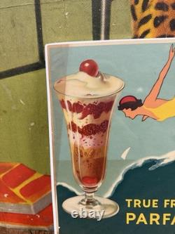 Vintage C. 1930 J Hungerford Smith True Fruit Parfait Sign Ice Cream Fountain