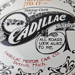 Vintage Cadillac Motor Car Co Sign Gas Pump Plate Automobiles Porcelain Sign
