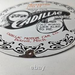 Vintage Cadillac Motor Car Co Sign Gas Pump Plate Automobiles Porcelain Sign