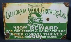 Vintage California Wool Growers Porcelain Advertising Sign ING-RICH Marked