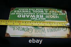 Vintage California Wool Growers Porcelain Advertising Sign ING-RICH Marked