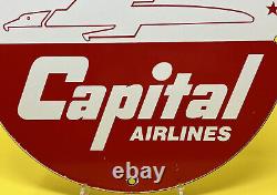 Vintage Capital Airlines Porcelain Sign Gas Station Pump Plate United Delta Aa