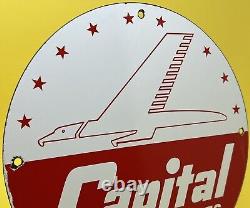 Vintage Capital Airlines Porcelain Sign Gas Station Pump Plate United Delta Aa