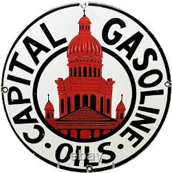 Vintage Capital Gasoline Porcelain Sign Gas Station Pump Plate Motor Oil Lube