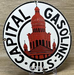Vintage Capital Gasoline Porcelain Sign Gas Station Pump Plate Motor Oil Lube